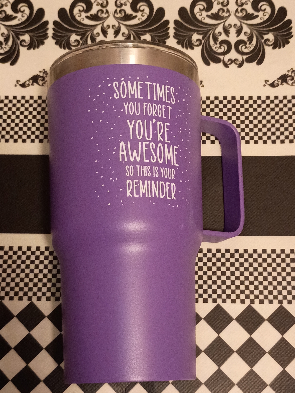 Purple Stainless Steel Tumbler with Handle  With Positive Quote - Picture 2 of 6
